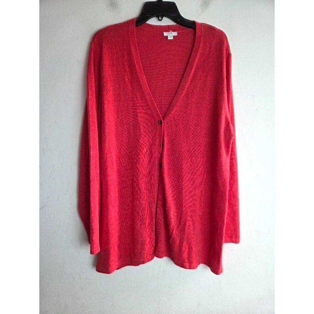 J.Jill Women Pink Red Linen Blend Button Front Tunic Cardigan size XL Petite